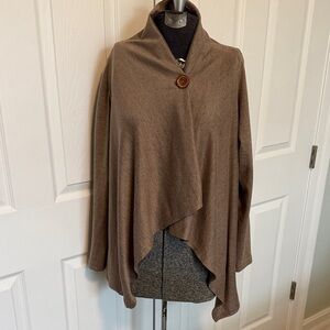Bobeau Brown Asymmetrical Sweater with Button Accent